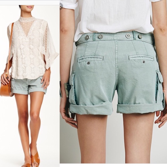 Free People Cargo Foldover Shorts Green Tea - Picture 1 of 6